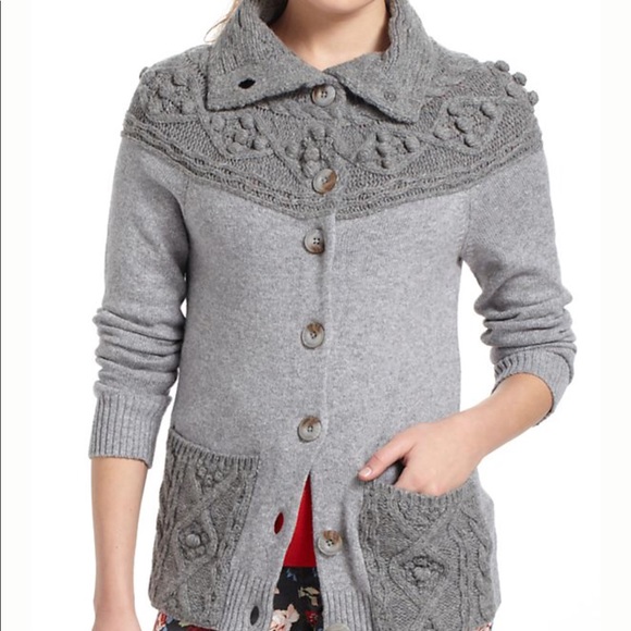 ANTHRO Sleeping On Snow Cablepom Cardigan Sweater - Picture 8 of 8